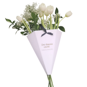 Ramo de 10 tulipanes blancos con follajes del día
