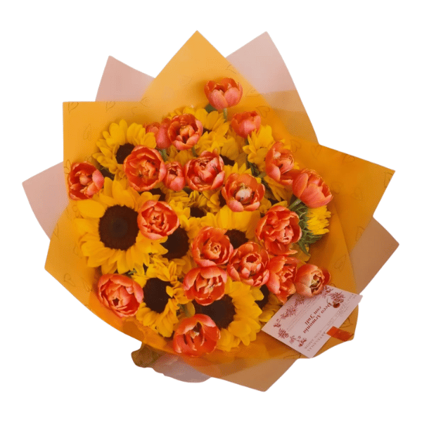 Ramos de girasoles con tulipanes