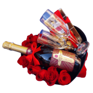 Box tamaño M con rosas Naturales, ferreros y espumante