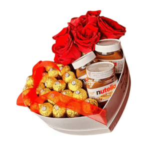 Box ferrero,rosas y nutella Naturales con corona tamaño M