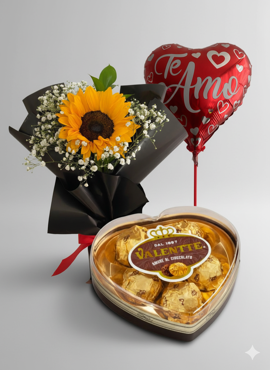 Promoción 1 Girasol + Chocolate Valente + Globo
