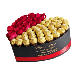 Box tamaño L de rosas Naturales con ferreros