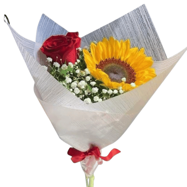 Ramo de 1 girasol, 1 rosa y fallare del día