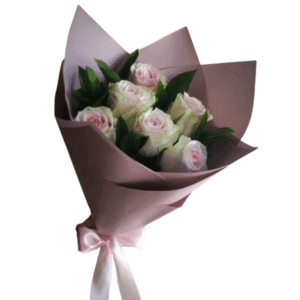 Ramo de 6 rosas Rosadas Naturales con ruscu