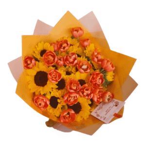 Ramos de girasoles con tulipanes