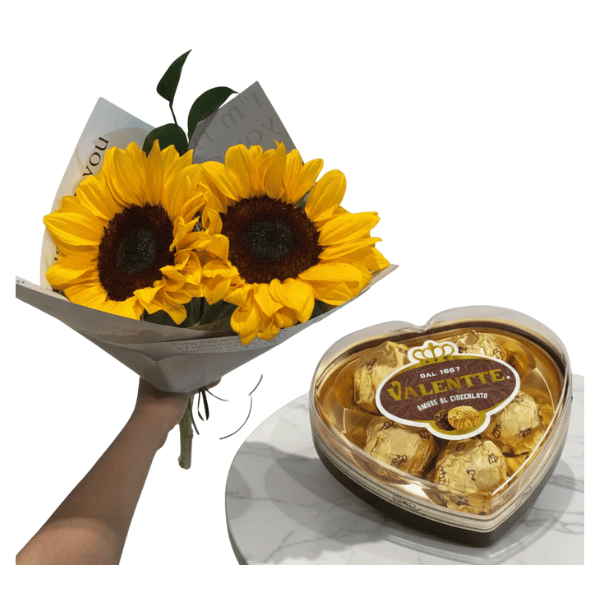 Ramo de 2 girasoles y Chocolate Valente de 5