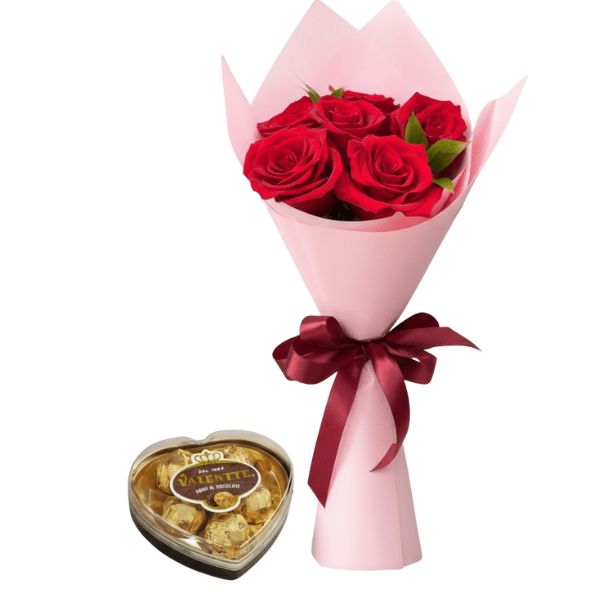 Ramos de 6 rosas rojas y 5 bombones