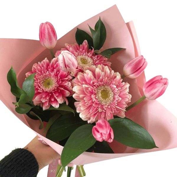 Ramo de 5 tulipanes y 3 gerberas