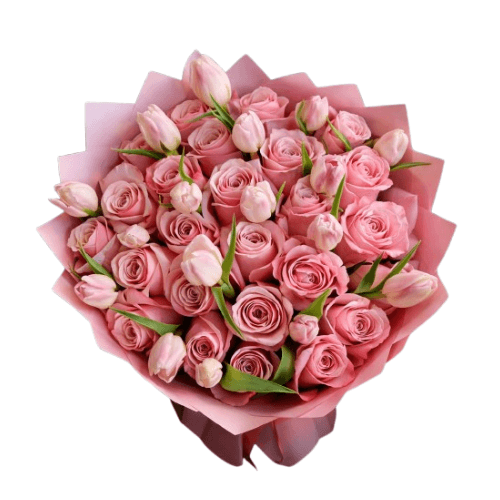 30 Rosas Naturales con 20 Tulipanes