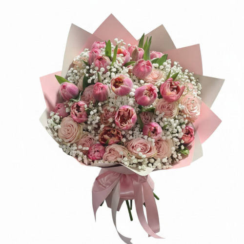 20 Rosas Naturales con 20 Tulipanes