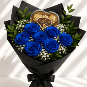 Ramo de Rosas Azules en Papel Negro