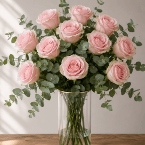 Florero 12 rosas rosadas
