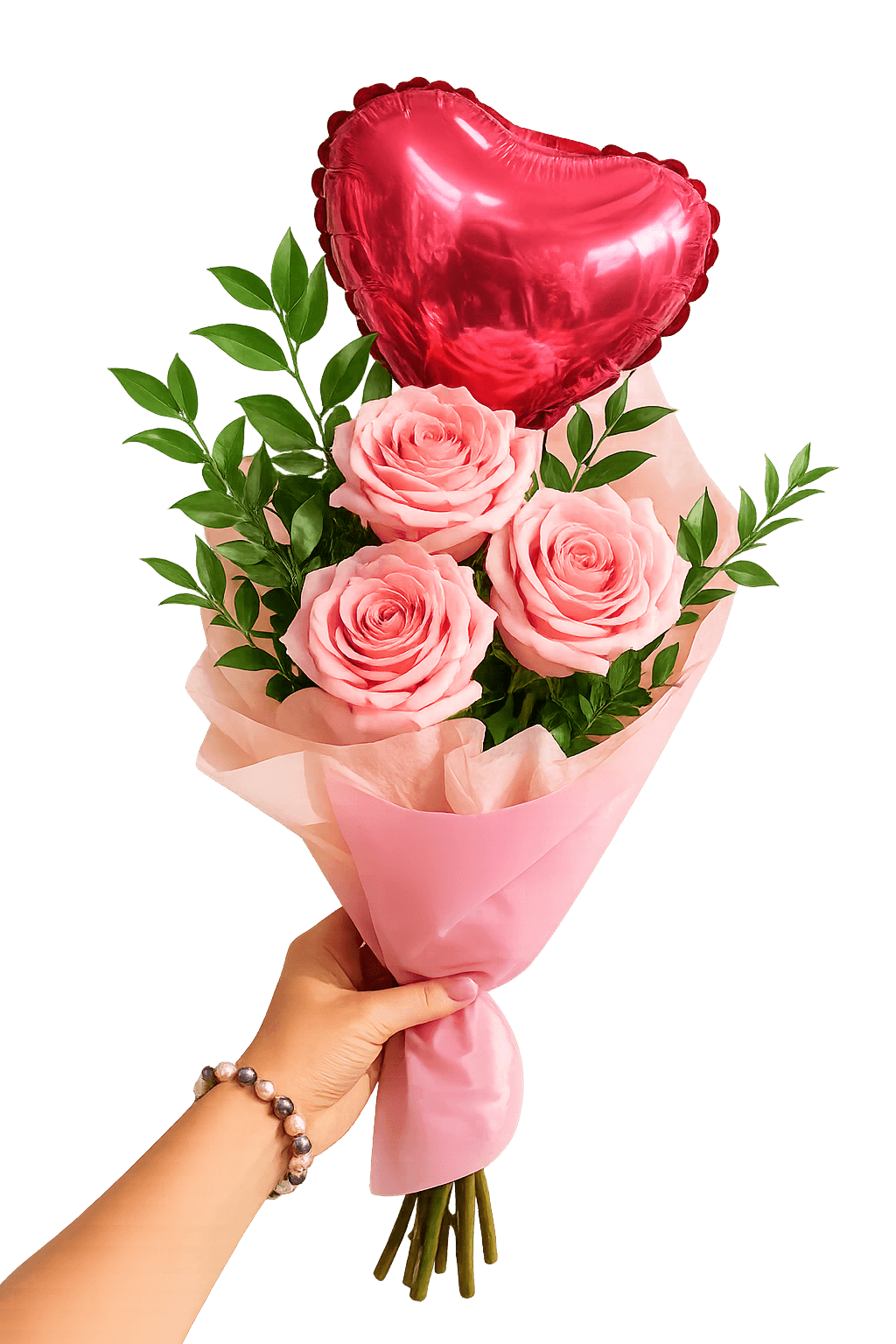 Ramo de 3 rosas Rosadas & Globo
