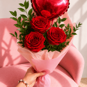 Ramo de 3 rosas rojas con Globo