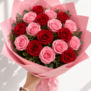 Ramo de 16 rosas Rojas y rosadas