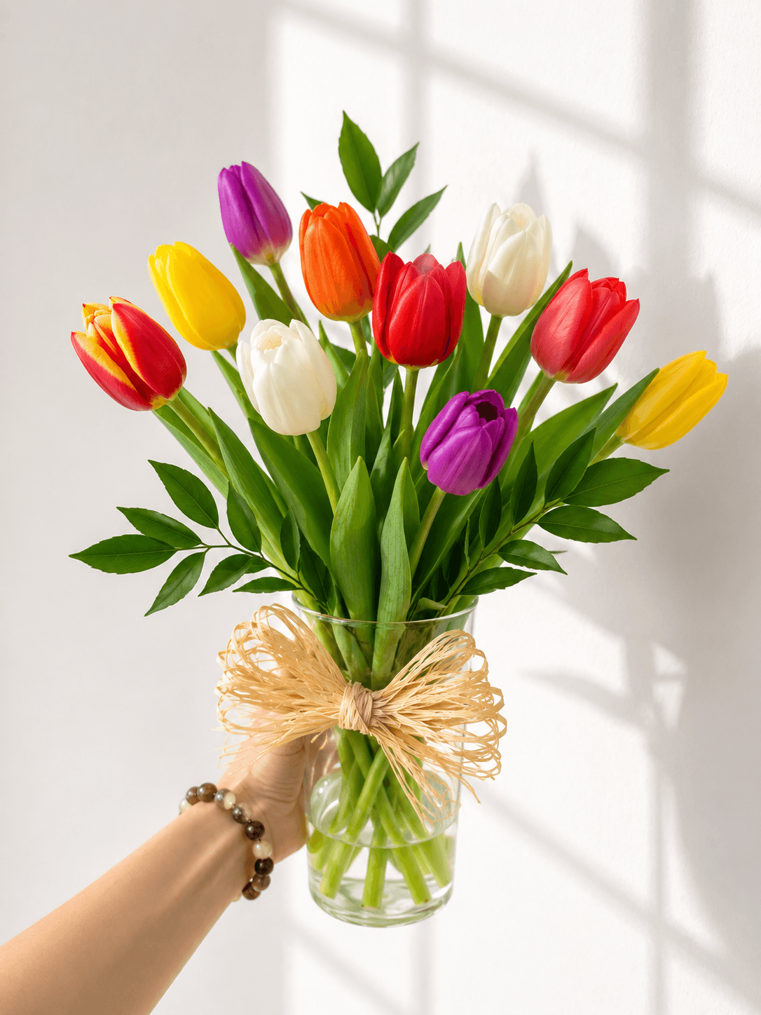 Florero tulipanes Mix Color 10 varas & Ruscu