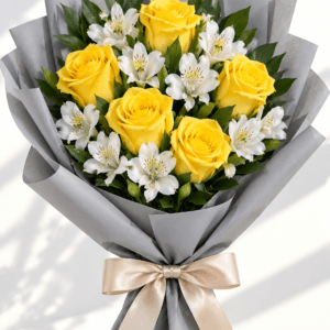 Ramo de 5 Rosas con Astromelia más follaje
