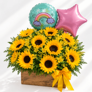 10 GIRASOLES EN BASE DE MADERA + globos