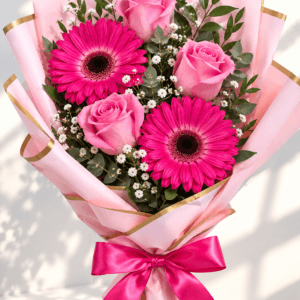 Ramo de 2 Gerberas mas Rosas Rosadas