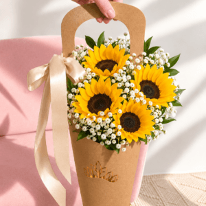 Ramo de 4 girasoles más follajes del día