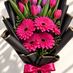 Ramo de 10 Tulipanes Colores mixtos con 5 gerberas