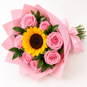 Ramo de 7 Rosas más 1 Girasol